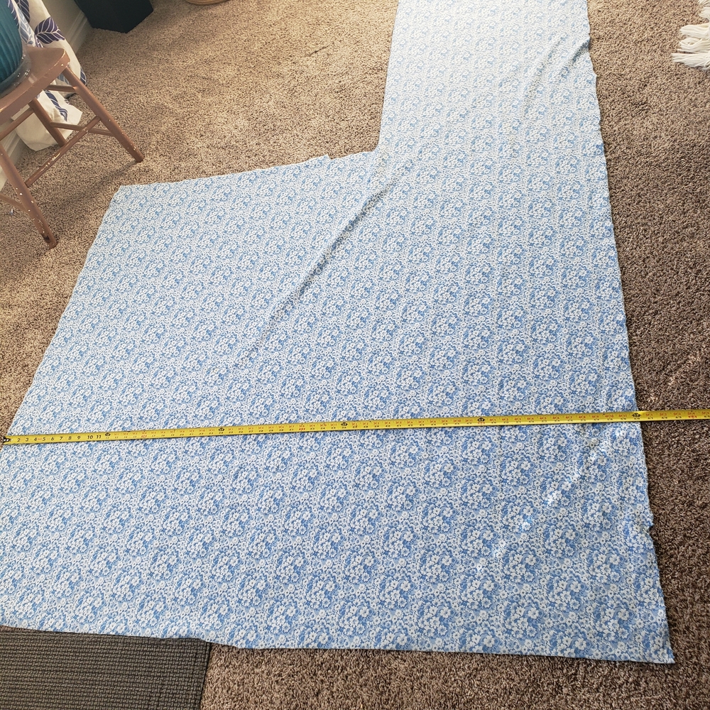 Vintage 1960s 1970s Baby Blue White Floral Polyester Fabric 60" Wide #84 - Picture 6 of 14